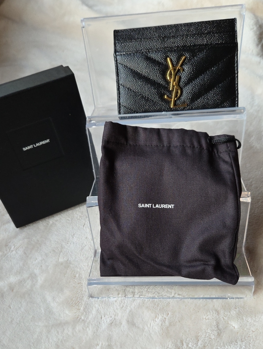 Saint Laurent Black Quilted Leather Card Case with Gold YSL Monogram